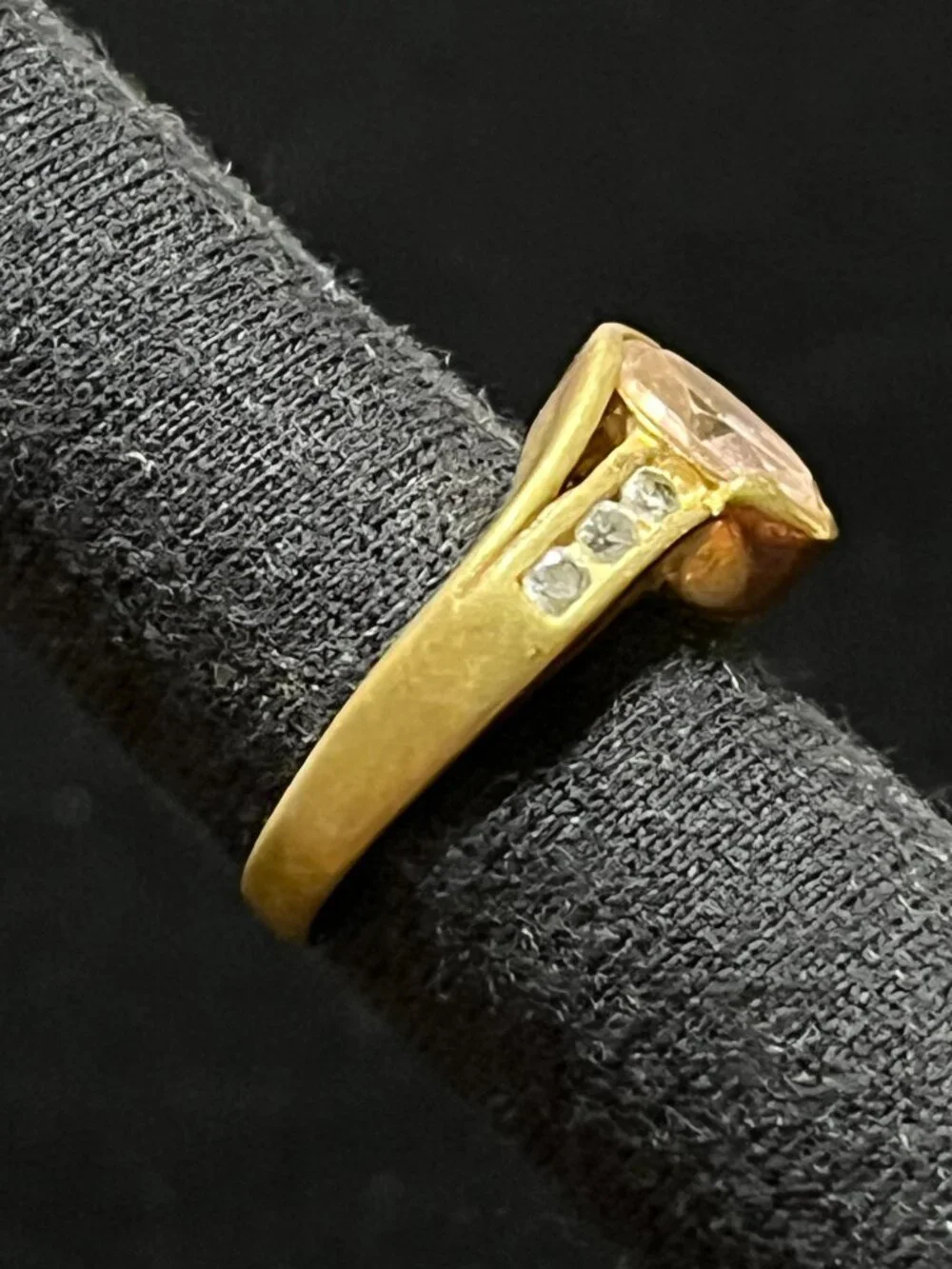 Statement Gold Tone Pale Pink Cocktail Ring, Fair Vintage Condition, Sz 6.5